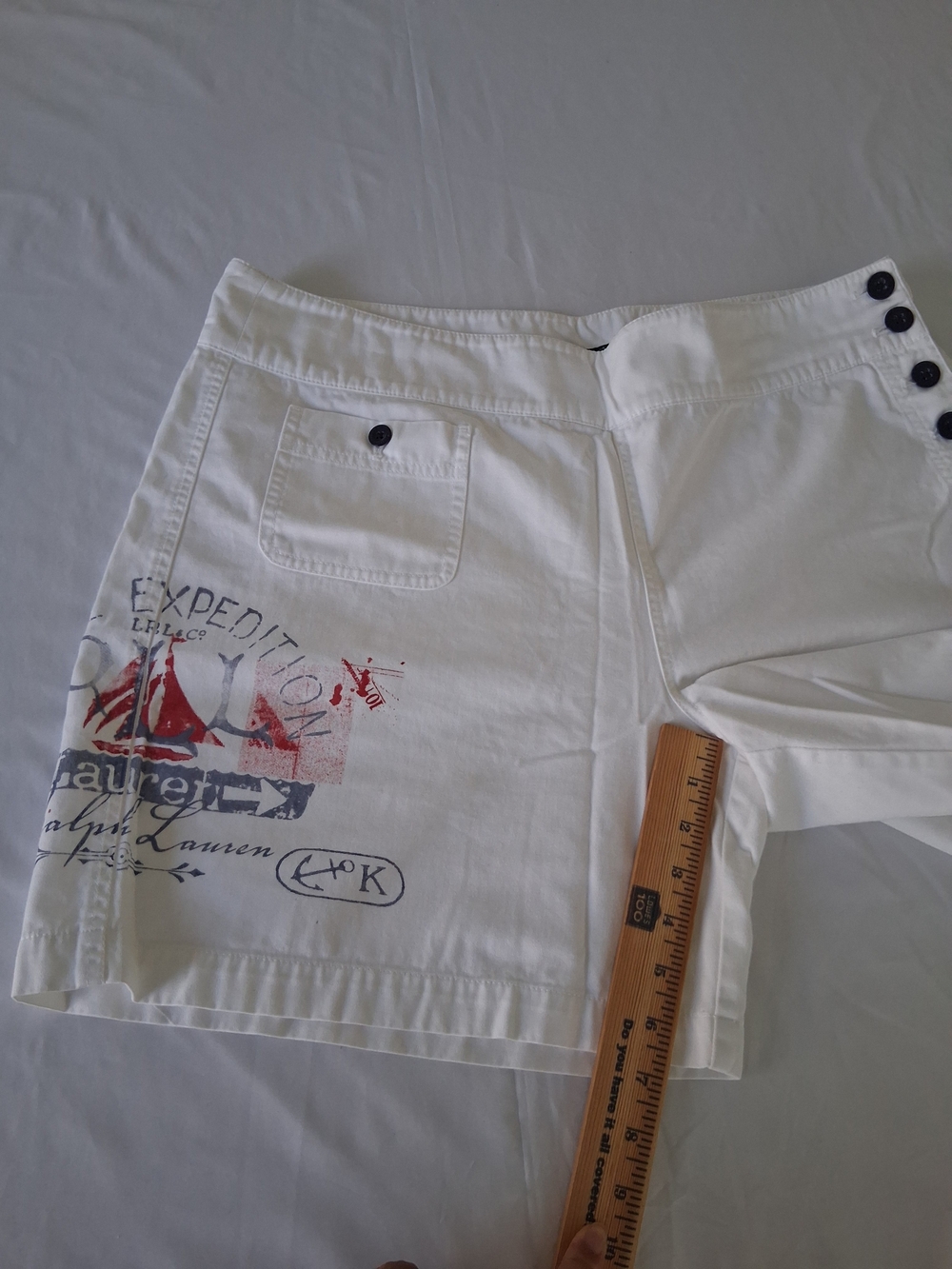 Ralph Lauren White Embroidered Sailor Button Nautical Cotton Shorts Size 16 Chic - Picture 9 of 11